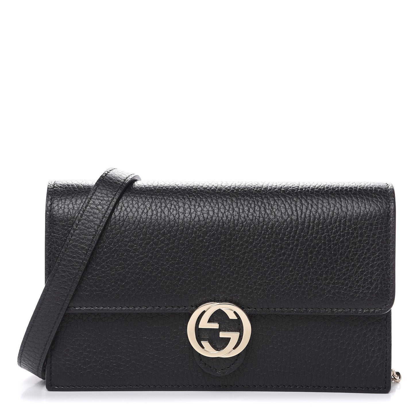 Dollar Calfskin Interlocking G Chain Wallet Black