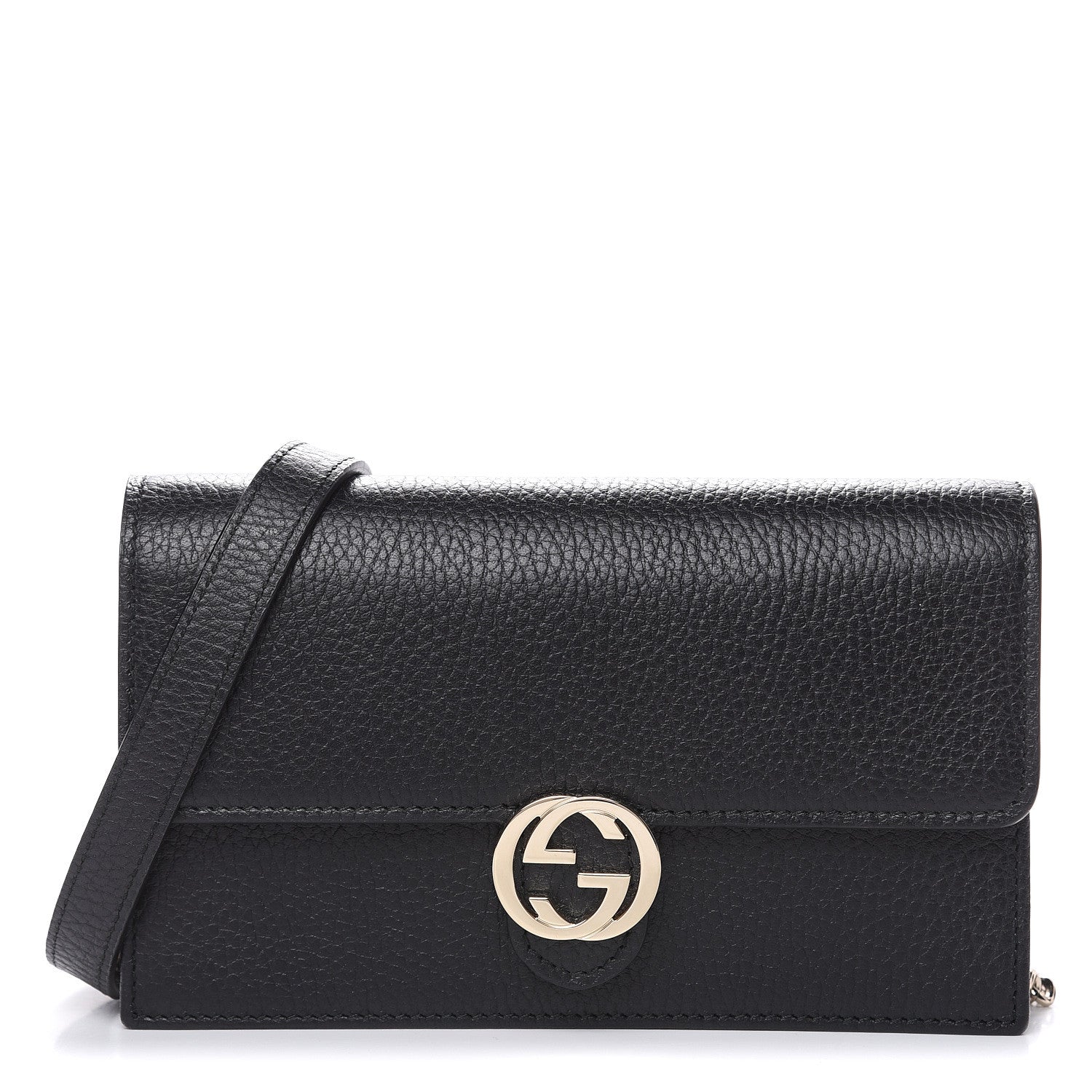 Gucci Dollar Calfskin Interlocking G Chain Wallet Black 1 of 8
