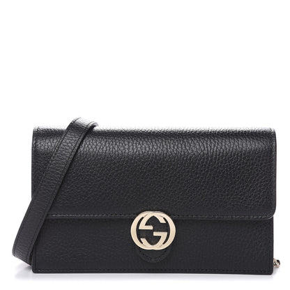Gucci Dollar Calfskin Interlocking G Chain Wallet Black 1 of 8