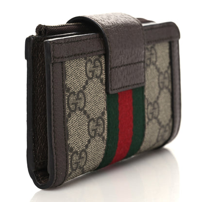 Gucci GG Supreme Monogram Textured Dollar Calfskin Web Ophidia Overlay Zip Around Card Case Wallet Beige Ebony New Acero 3 of 6