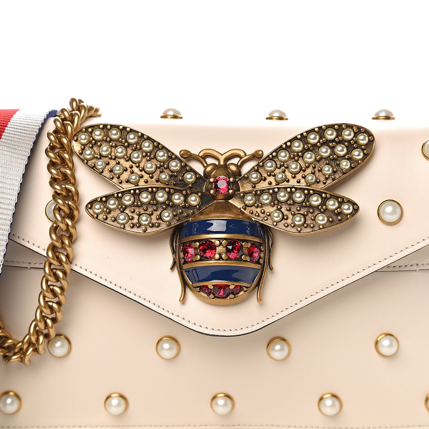 Nappa Pearl Studded Mini Queen Margaret Broadway Shoulder Bag Mystic White