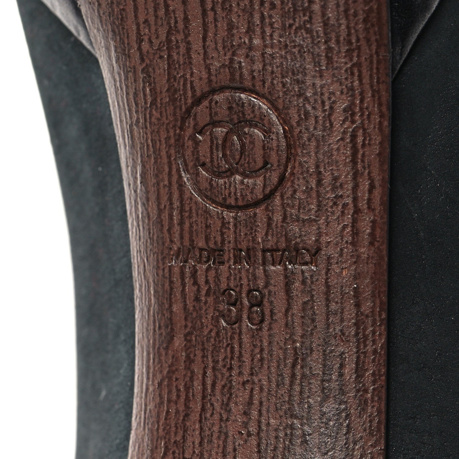 Chanel Wax Suede Wood Pumps 38 Black Brown 7 of 9
