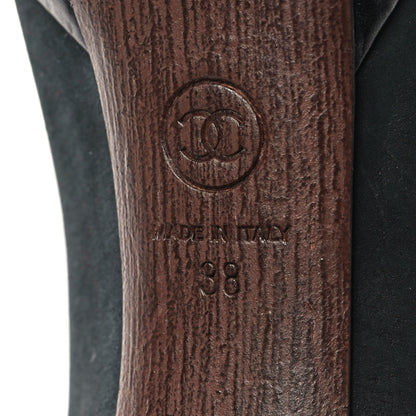 Chanel Wax Suede Wood Pumps 38 Black Brown 7 of 9
