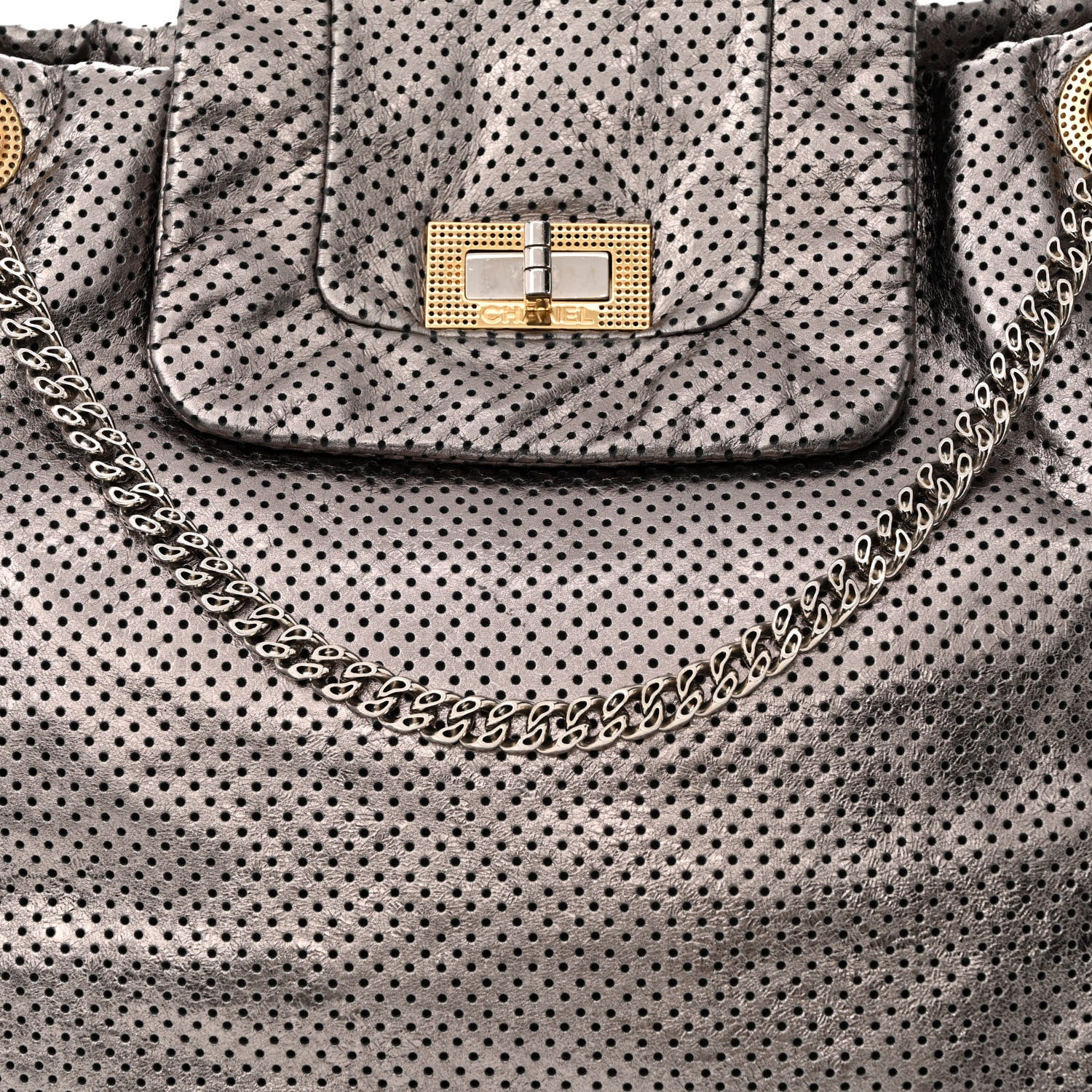 Chanel Metallic Crackled Calfskin Perforated Drill Shoulder Bag Silver 8 of 13