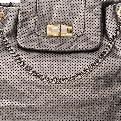 Chanel Metallic Crackled Calfskin Perforated Drill Shoulder Bag Silver 8 of 13