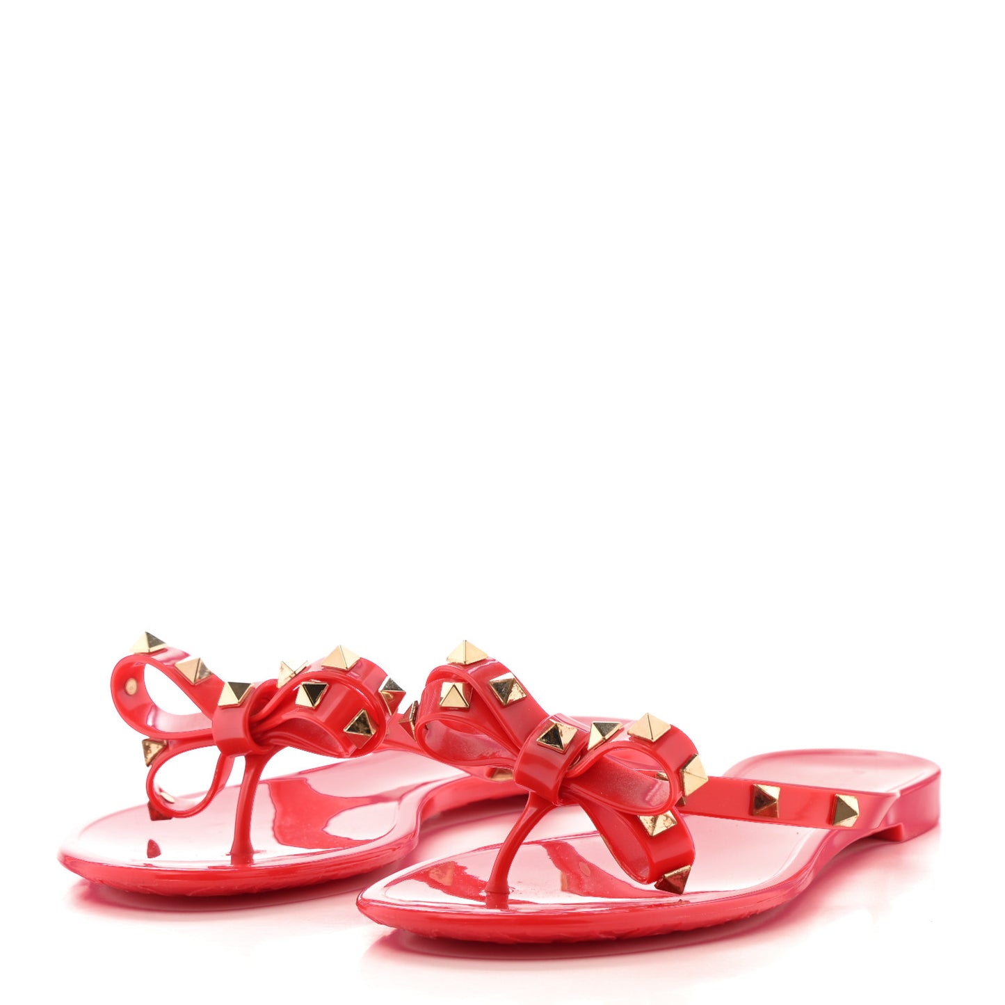 PVC Jelly Rockstud Bow Thong Sandals 37 Rosso Valentino