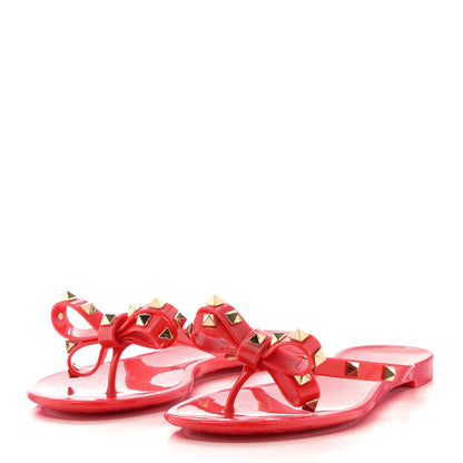 Valentino Garavani PVC Jelly Rockstud Bow Thong Sandals 37 Rosso Valentino 3 of 7