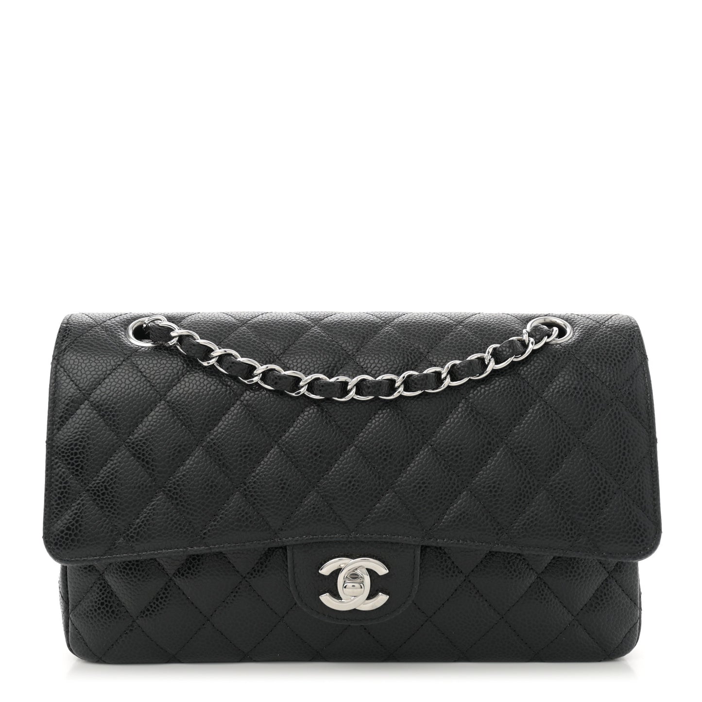 Caviar Quilted Medium Double Flap Black
