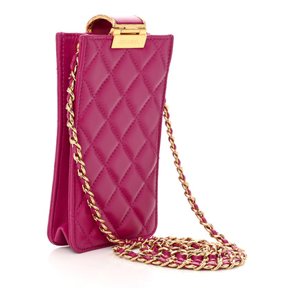 Chanel Lambskin Quilted Phone Holder With Chain Fuchsia 3 of 10