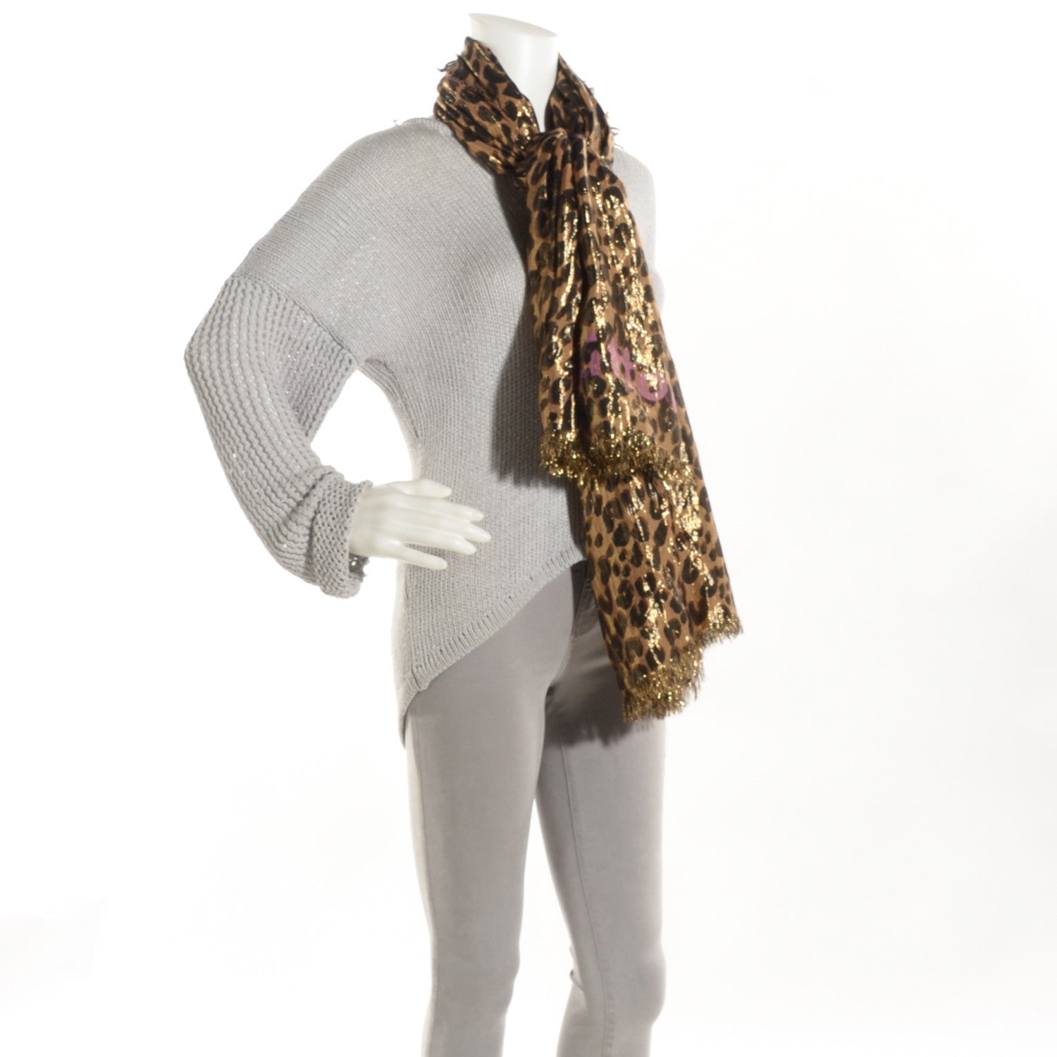 Louis Vuitton Cashmere Silk Leopard Etole Stole Disco Marron 3 of 7