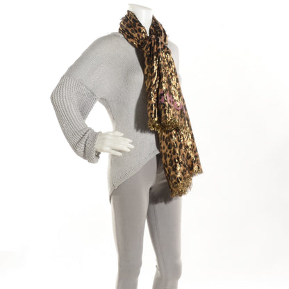 Louis Vuitton Cashmere Silk Leopard Etole Stole Disco Marron 3 of 7