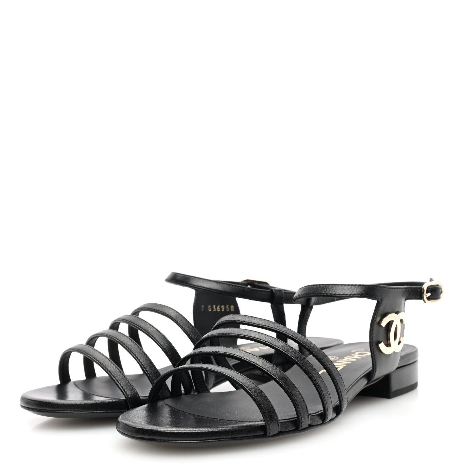 Chanel Lambskin CC Flat Sandals 36 Black 2 of 9
