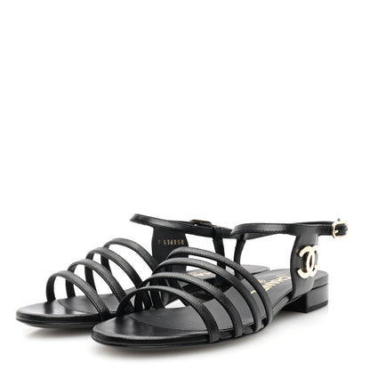 Chanel Lambskin CC Flat Sandals 36 Black 2 of 9