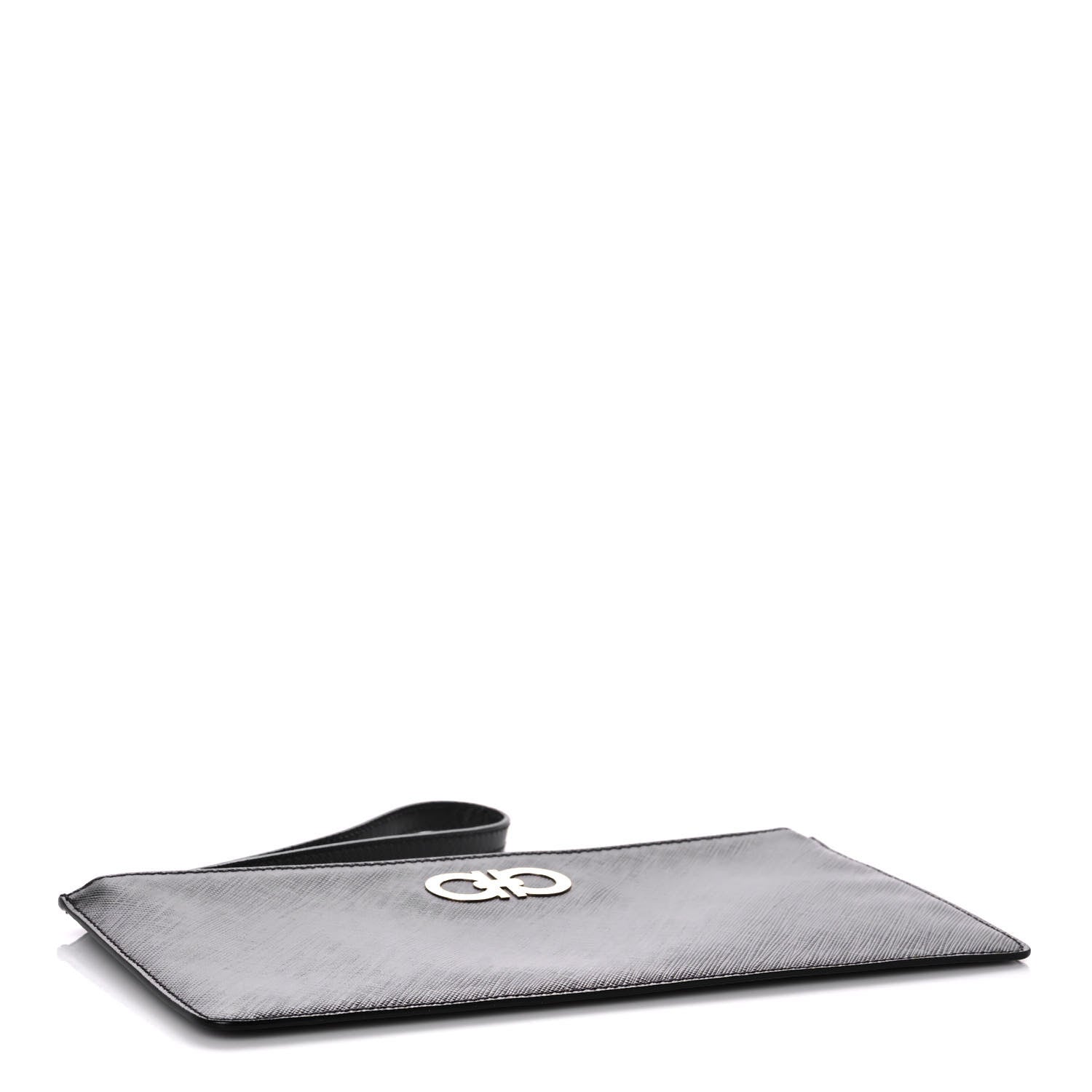 Salvatore Ferragamo Printed Calfskin Gancio Wristlet Clutch Black 4 of 7