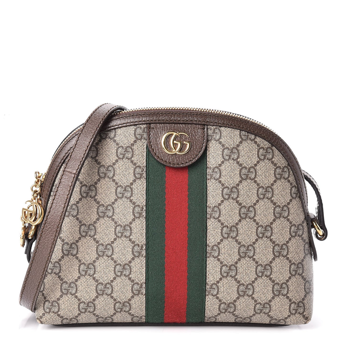 GG Supreme Monogram Textured Dollar Calfskin Web Small Ophidia Dome Shoulder Bag Beige Ebony New Acero