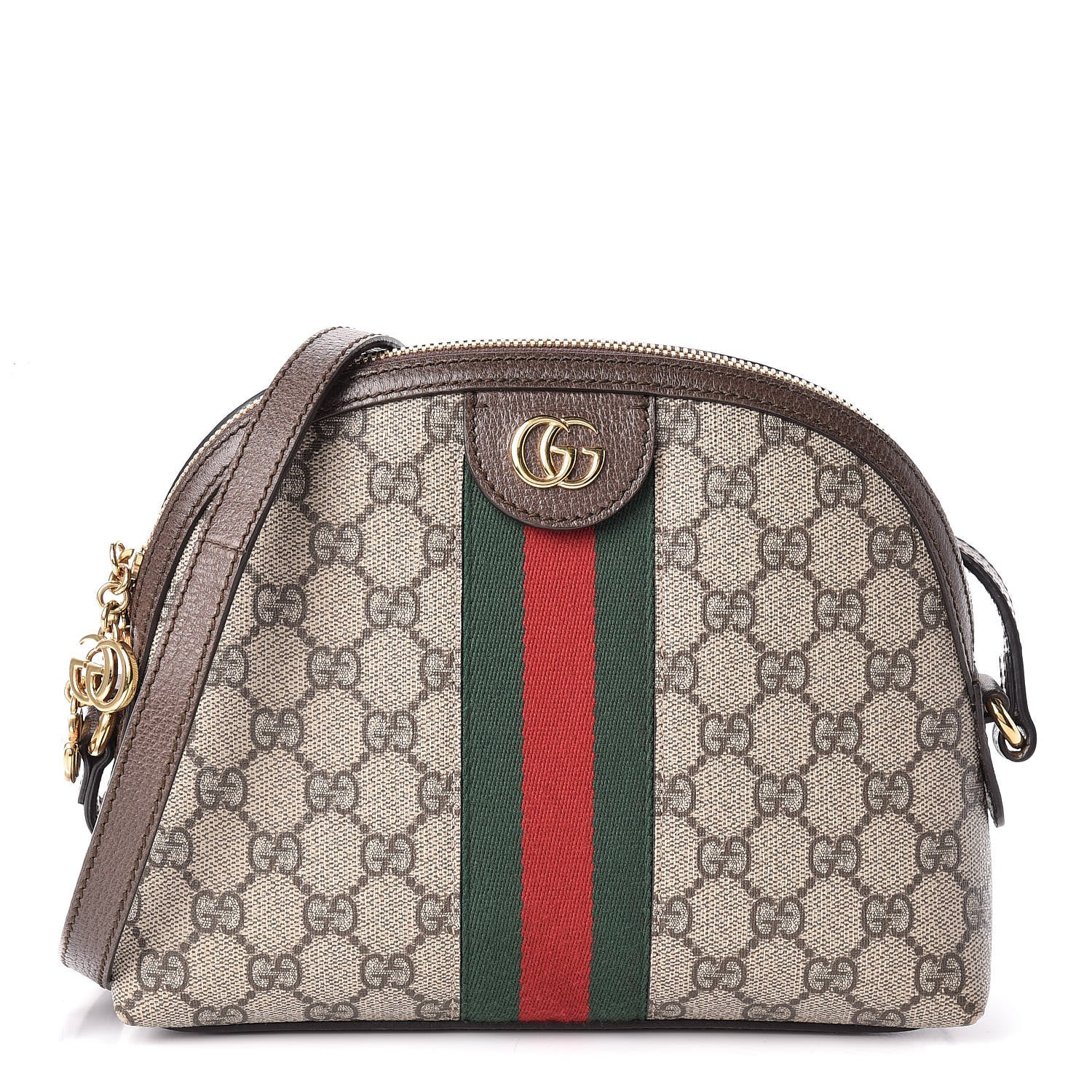 Gucci GG Supreme Monogram Textured Dollar Calfskin Web Small Ophidia Dome Shoulder Bag Beige Ebony New Acero 1 of 13