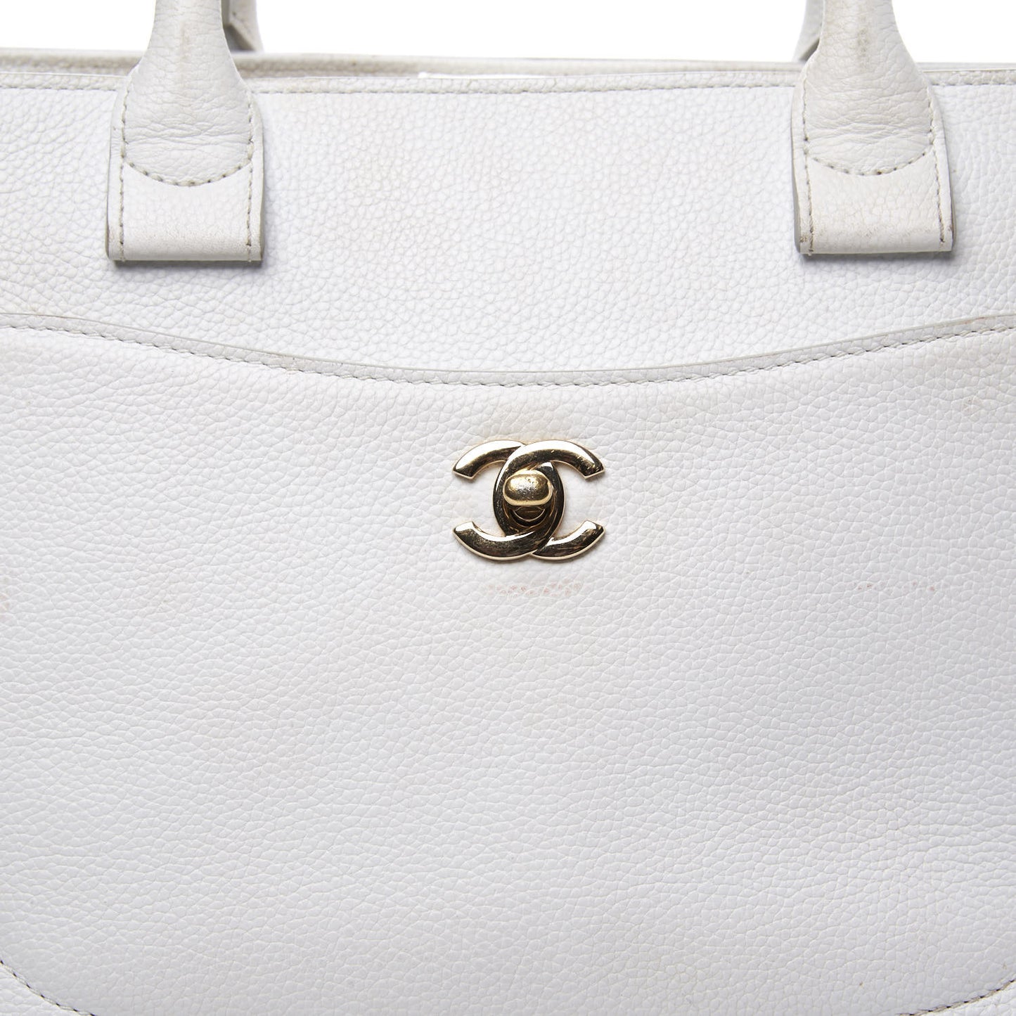 Grained Calfskin Small Neo Executive Shopper Tote White