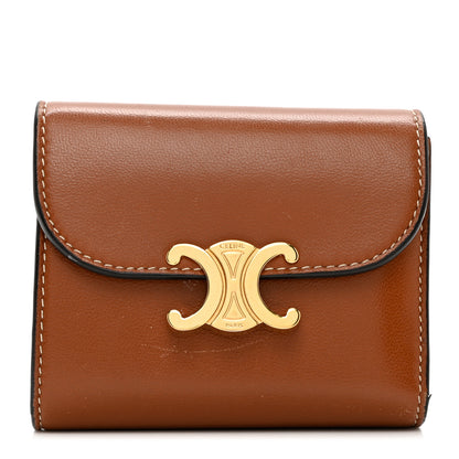 Celine Shiny Calfskin Triomphe Compact Wallet Natural Tan 1 of 8