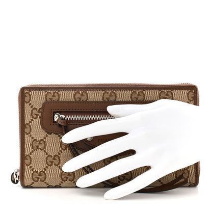 Balenciaga X GUCCI GG Monogram Azalea Calfskin Neo Classic Zip Around Wallet Beige Ebony Brown Sugar 2 of 8
