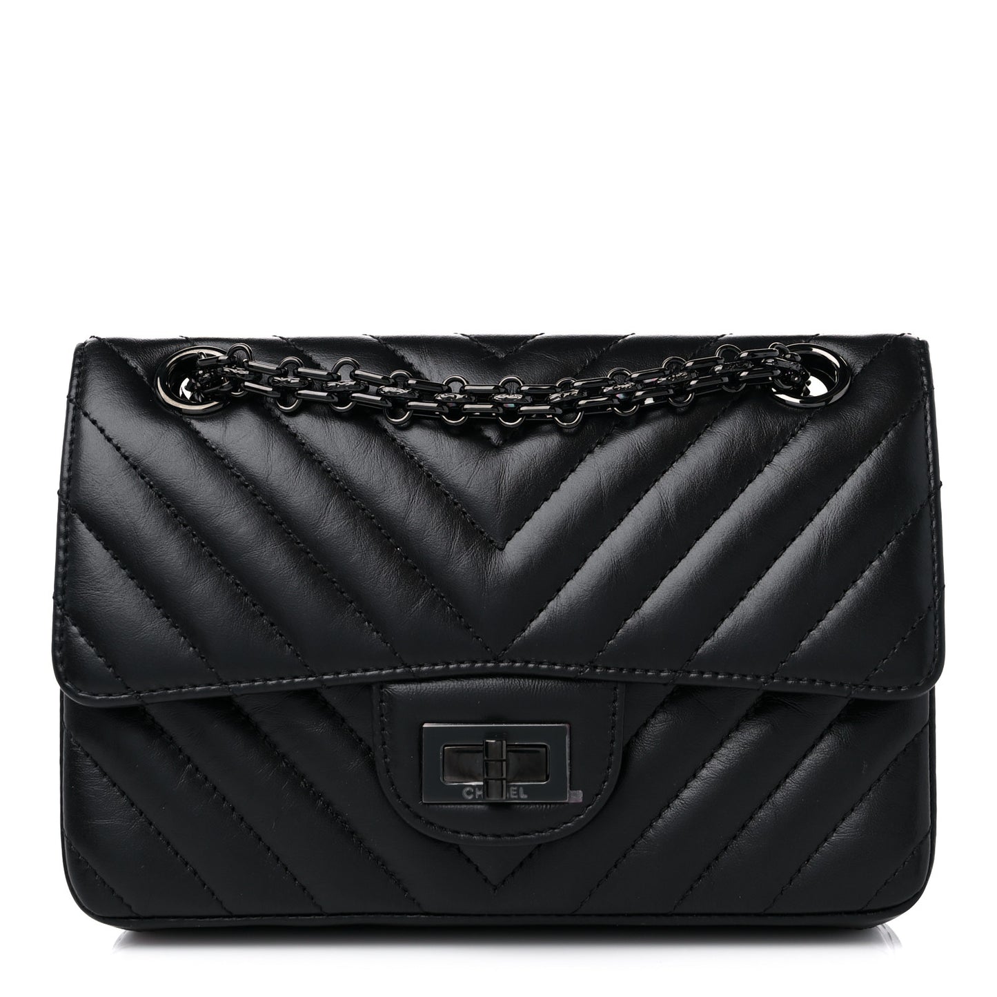 Aged Calfskin Chevron Quilted 2.55 Reissue Mini Flap So Black