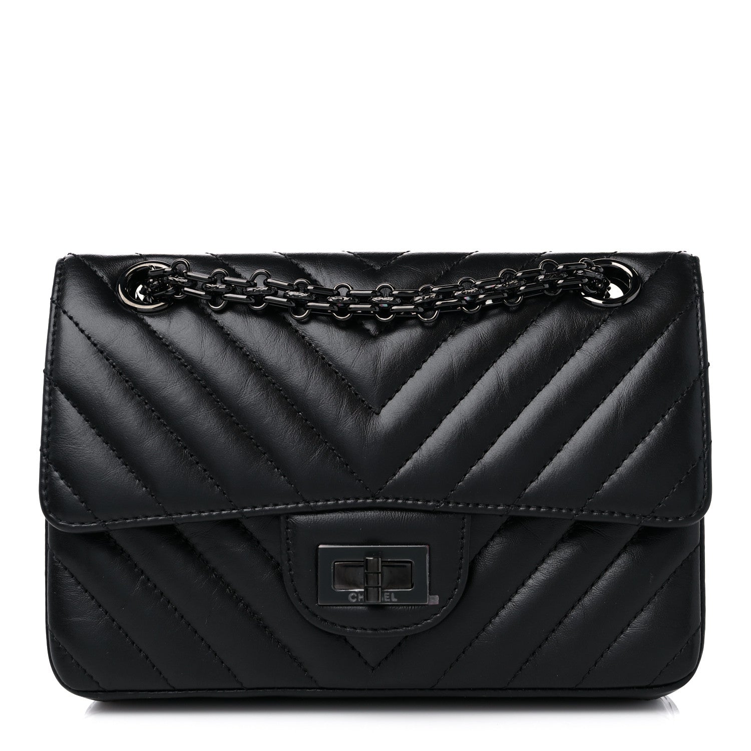 Chanel Aged Calfskin Chevron Quilted 2.55 Reissue Mini Flap So Black 1 of 10
