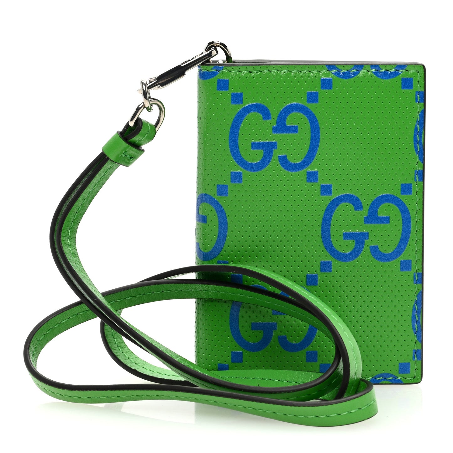 Calfskin GG Tennis Bi-Color Embossed Card Case Joy Green Joy Blue