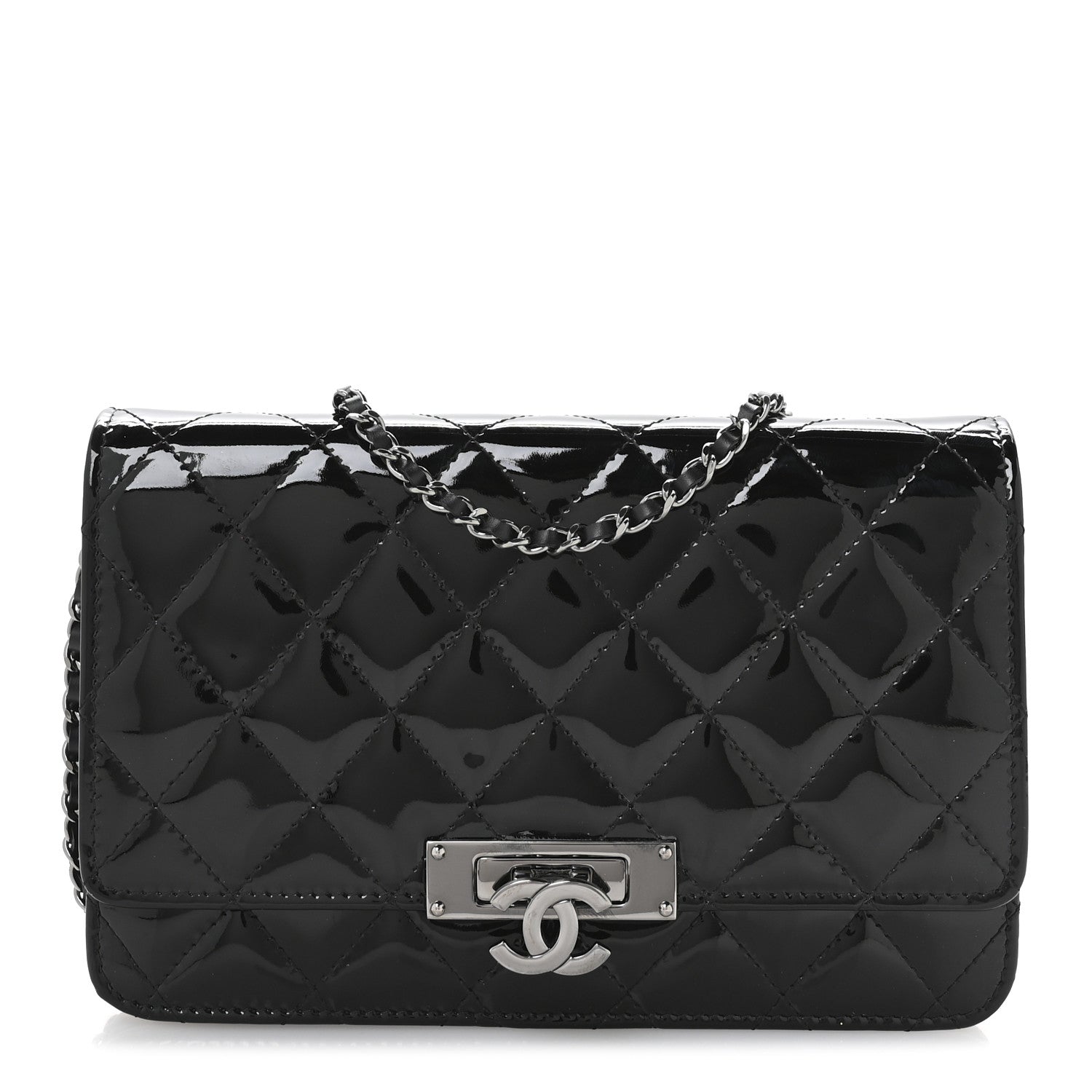 Chanel Patent Quilted Golden Class Wallet on Chain WOC Black 1 of 12