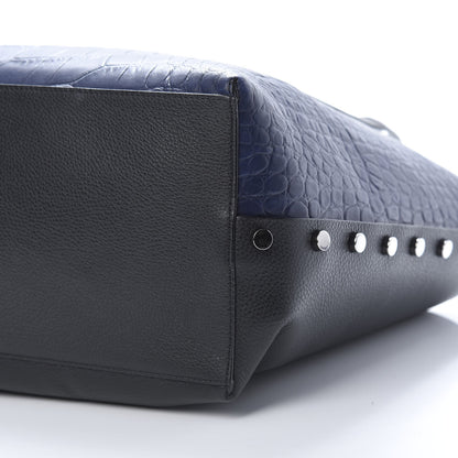 Jimmy Choo Crocodile Embossed Satin Calfskin Twist East West Tote Steel Blue 9 of 13