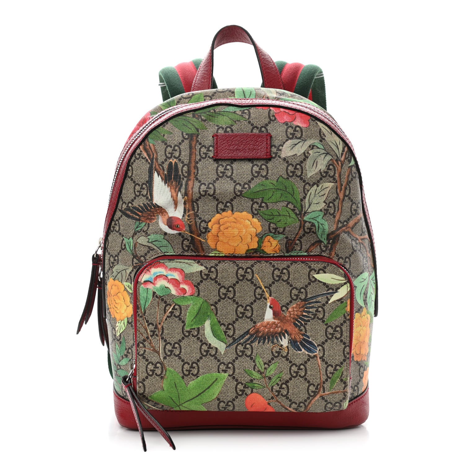 Gucci GG Supreme Monogram Tian Web Small Day Backpack Beige Multicolor Red 1 of 12