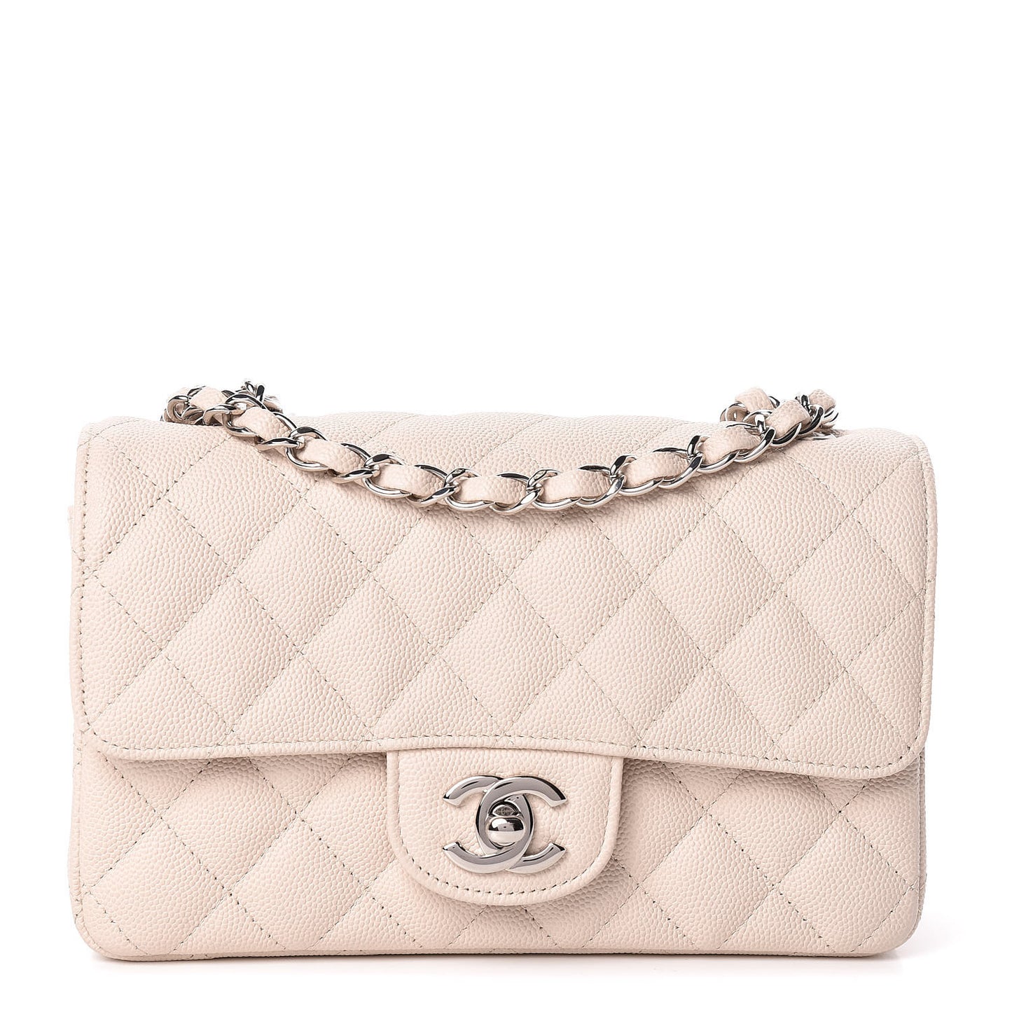 Caviar Quilted Mini Rectangular Flap Light Beige