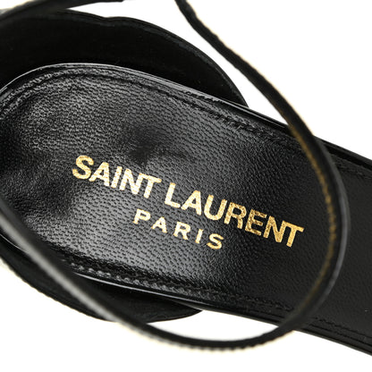 Saint Laurent Patent Calfskin Amber 105 Ankle Strap Sandals 38.5 Black 10 of 16