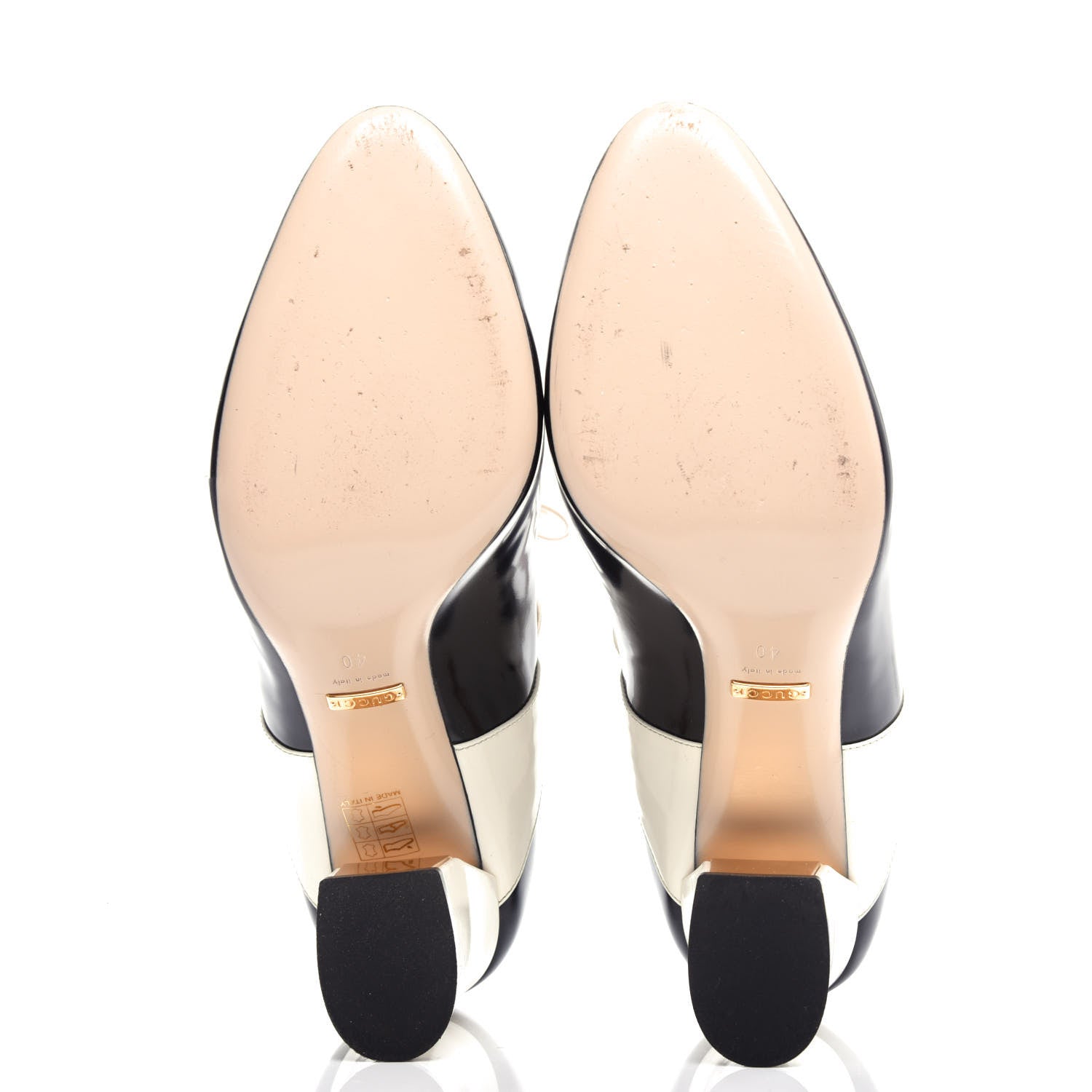 Gucci Polished Calfskin Nimue Bow Mary Jane Pumps 40 Black White 6 of 10