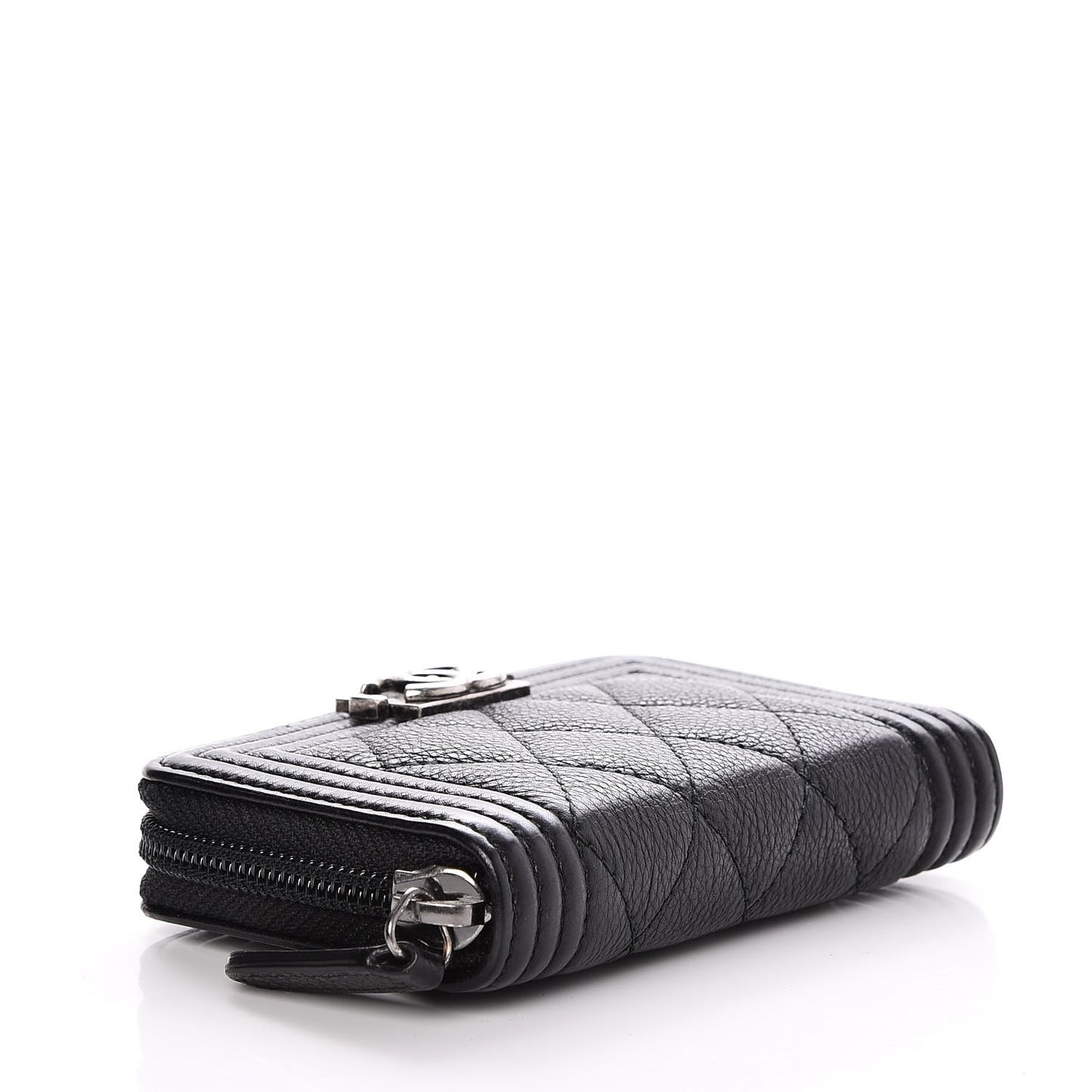 Goatskin Quilted Boy Zip Around Coin Purse Wallet Black