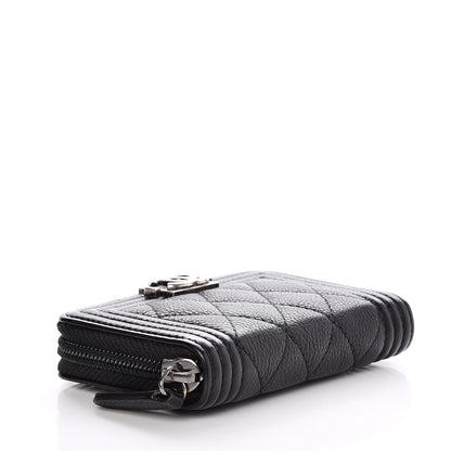 Chanel Goatskin Quilted Boy Zip Around Coin Purse Wallet Black 4 of 8