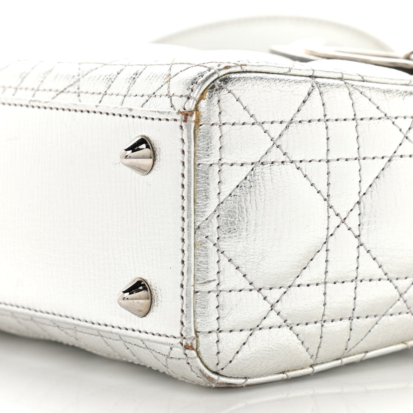 Metallic Grained Calfskin Cannage Small Lucky Badges My Lady Dior Silver