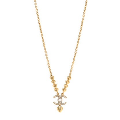 Chanel Crystal CC Heart Link Pendant Necklace Gold 1 of 4