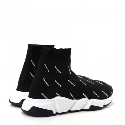 Balenciaga Neoprene Knit Allover Logo Bi-Color Sole Mens Speed Sneakers 42 Black White 4 of 10