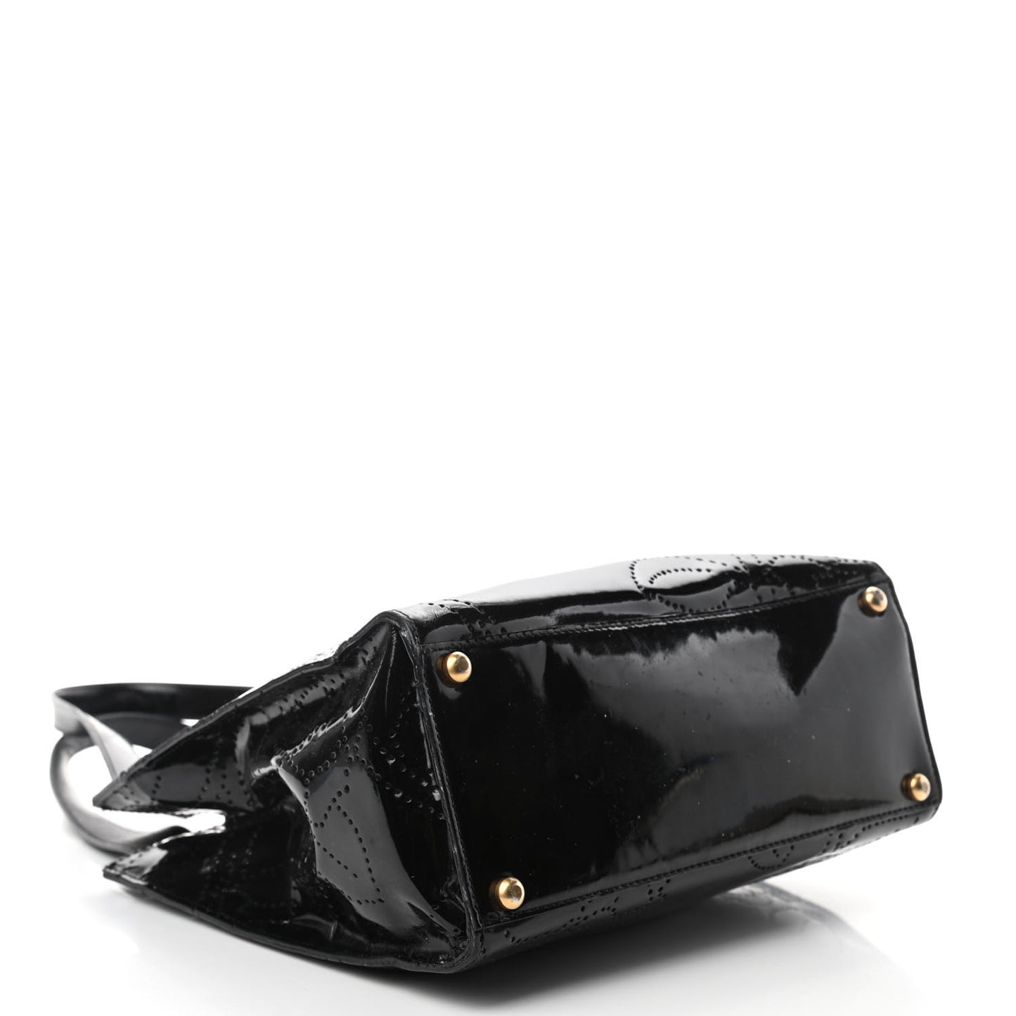 Patent Perforated Camellia Tote Black