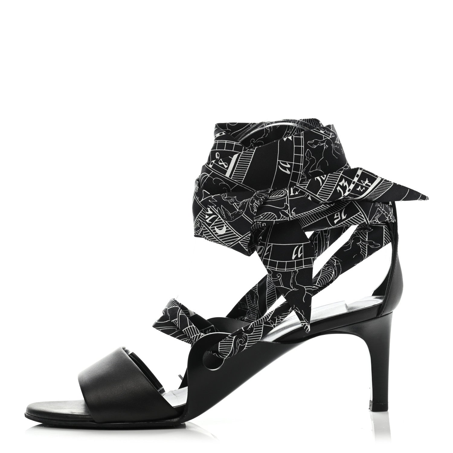 Hermes Calfskin Silk Torsade Sandals 38 Black 1 of 7