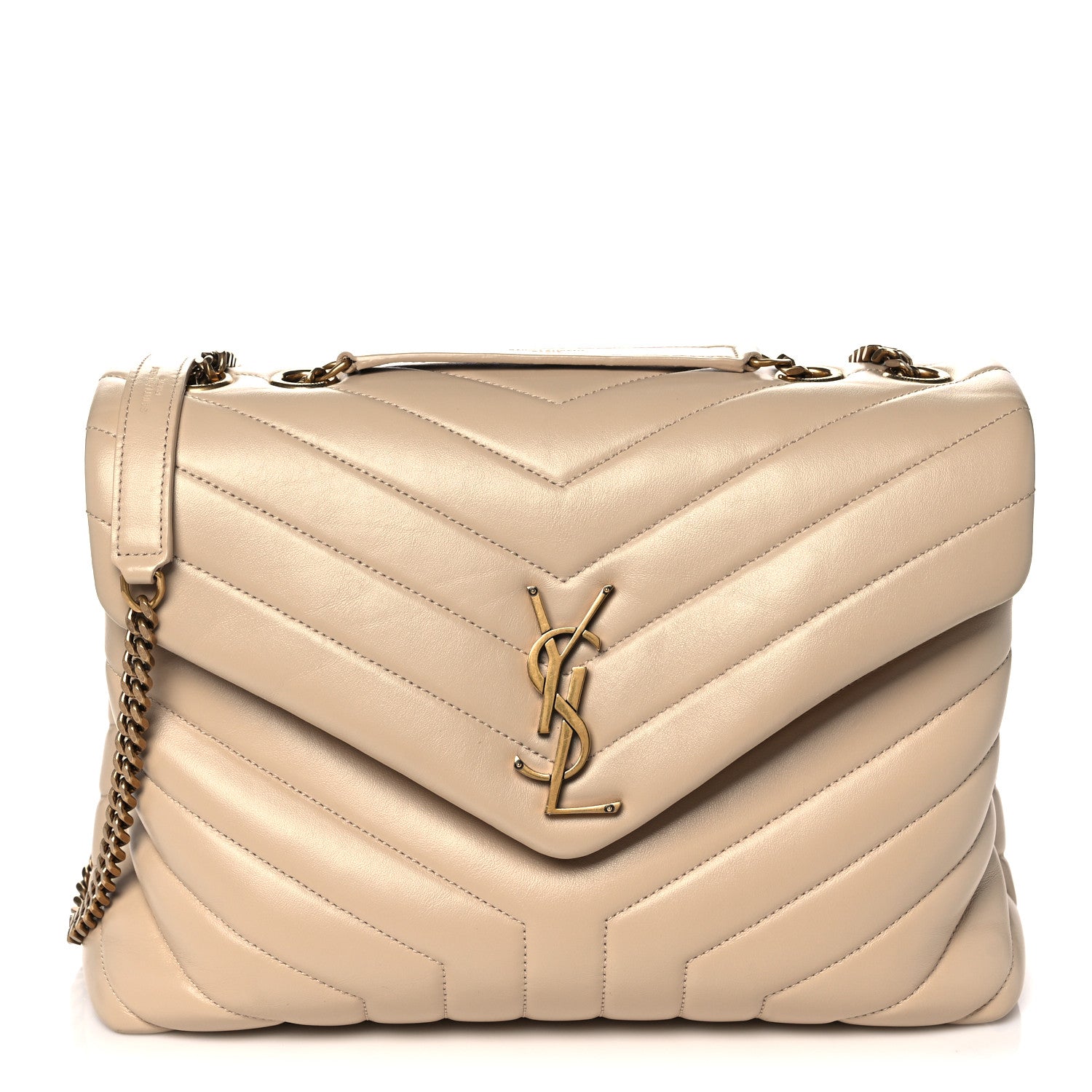 Saint Laurent Calfskin Y Quilted Monogram Medium Loulou Chain Satchel Dark Beige 1 of 11