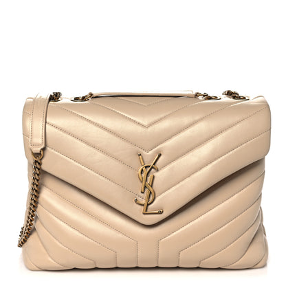 Saint Laurent Calfskin Y Quilted Monogram Medium Loulou Chain Satchel Dark Beige 1 of 11