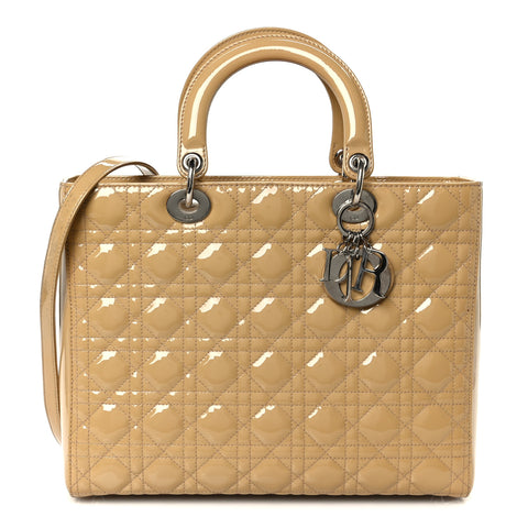Patent Cannage Large Lady Dior Dark Beige