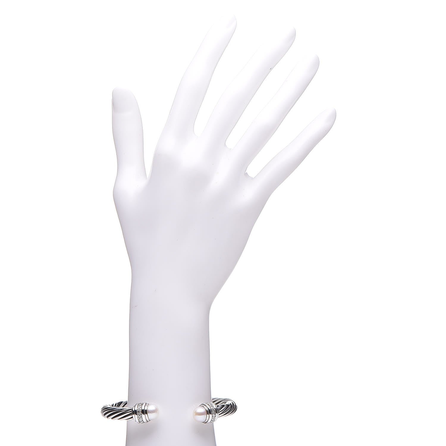 David Yurman Sterling Silver Diamond Pearl 7mm Cable Classics Bracelet 2 of 5