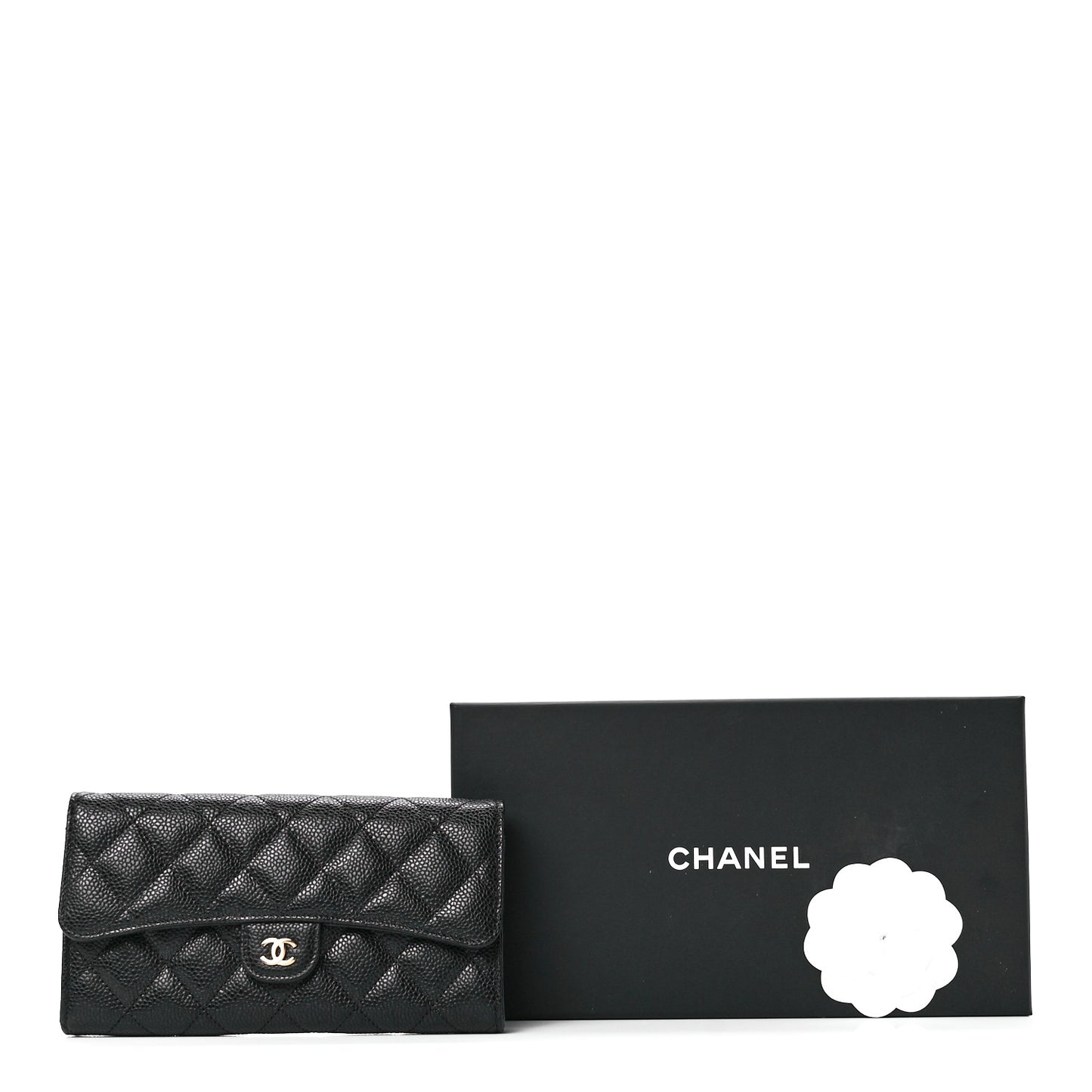 Caviar Quilted Large Flap Wallet Black