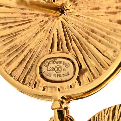 Chanel Metal Round CC Medallion Drop Earrings Gold 3 of 4