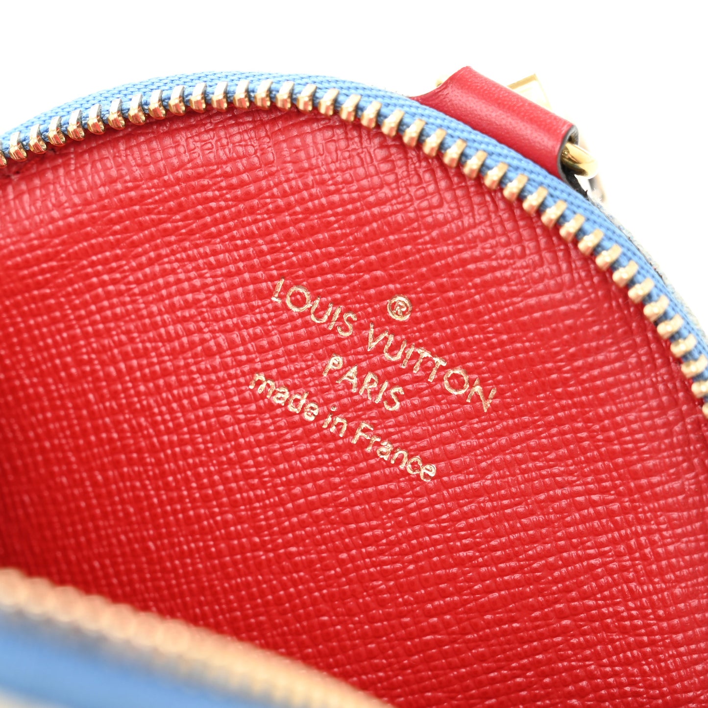 Denim Damier Monogram Patchwork Multi Pochette Accessories Coin Purse Blue Rouge