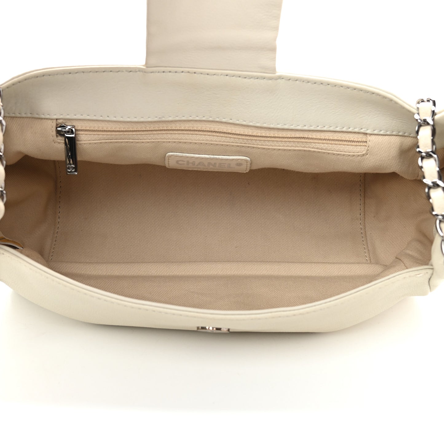 Calfskin Diamond Stitch Accordion Flap White