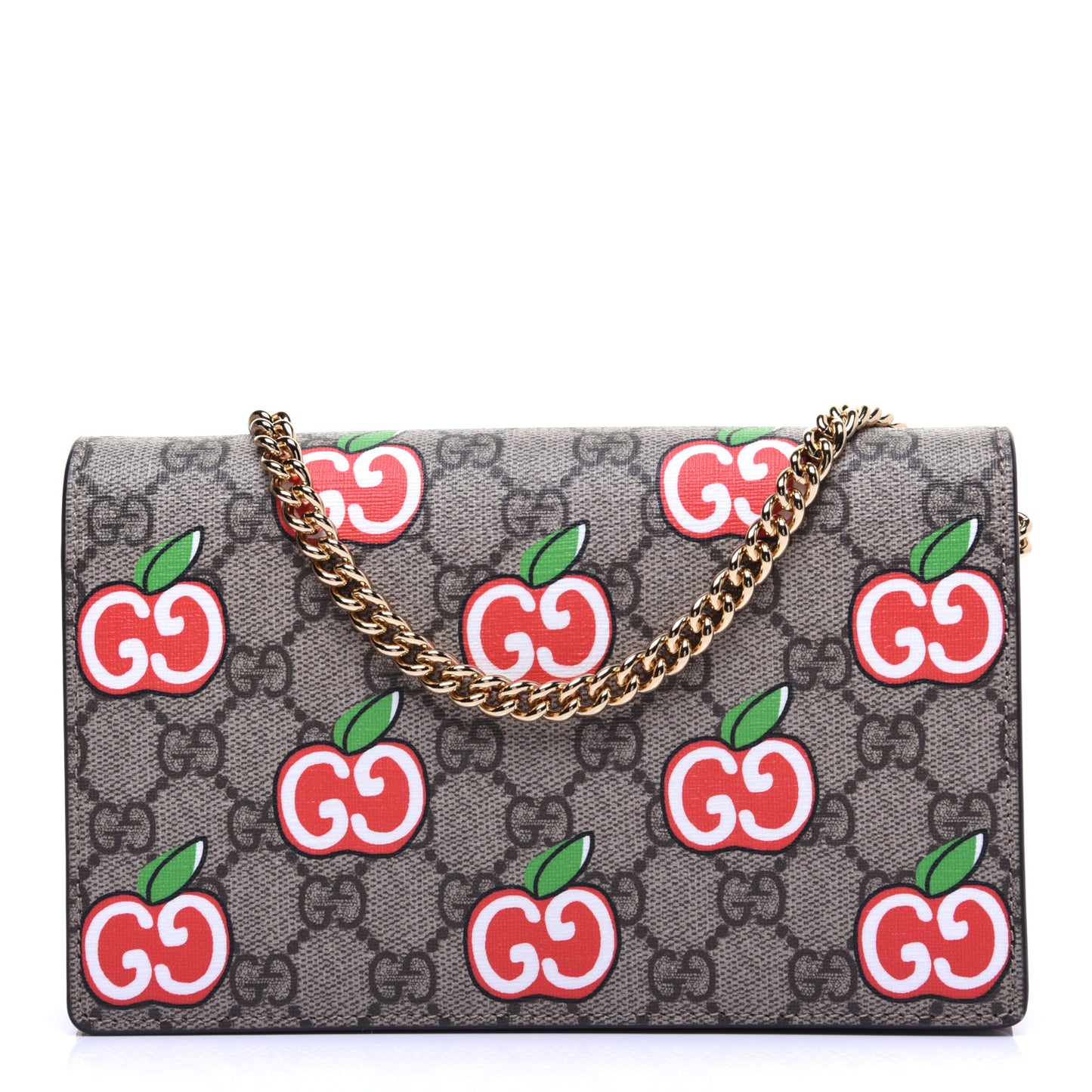 GG Supreme Monogram Apple Chain Wallet Beige Multicolor Lobster Red