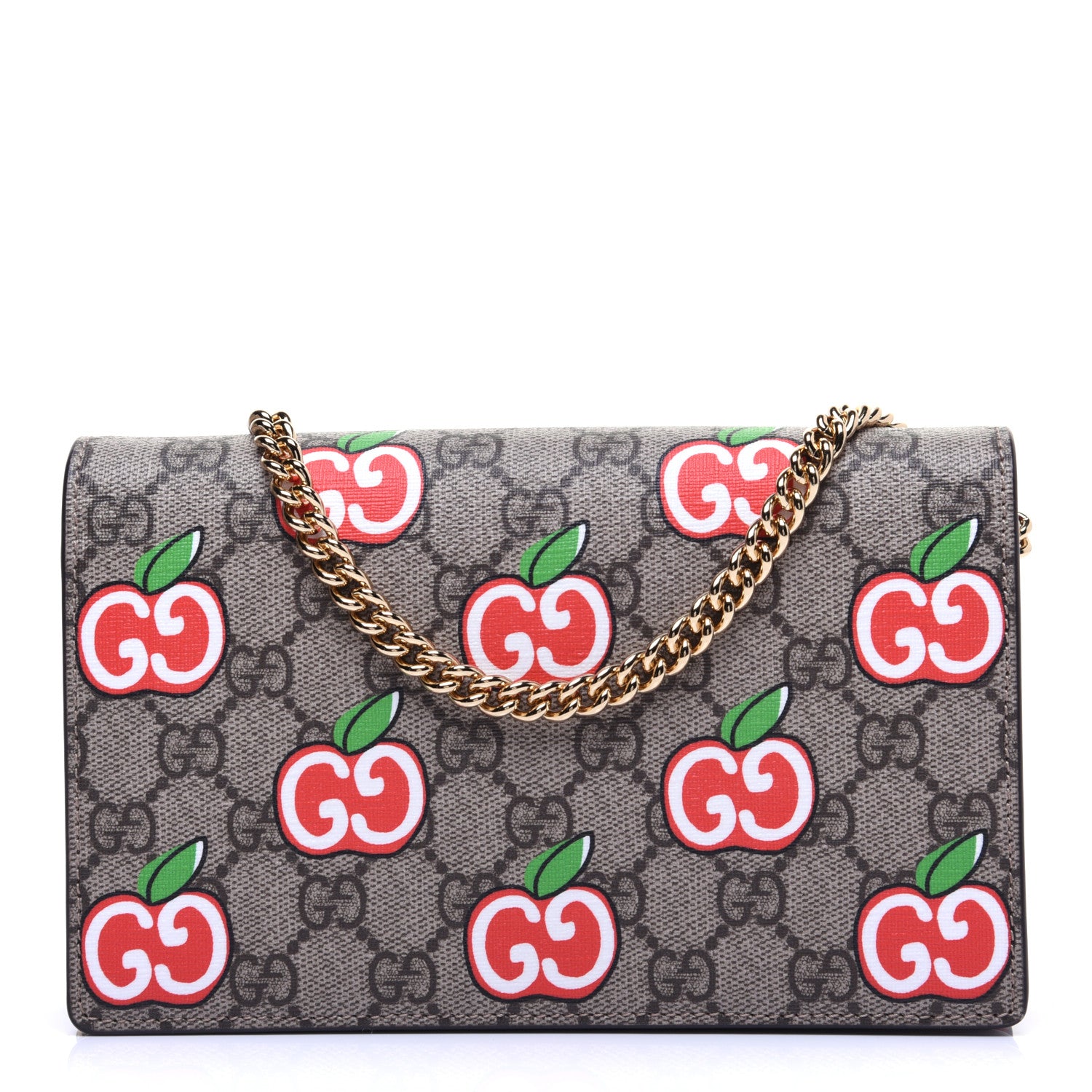 Gucci GG Supreme Monogram Apple Chain Wallet Beige Multicolor Lobster Red 1 of 11