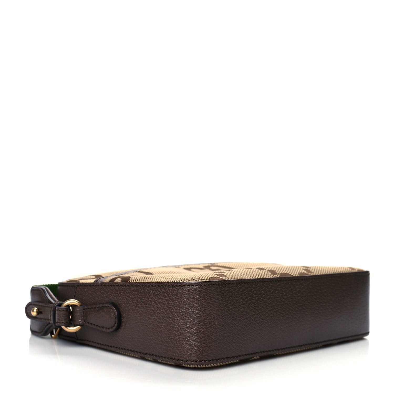 Gucci Monogram Jumbo GG Textured Dollar Calfskin Web Messenger Shoulder Bag Camel Ebony New Acero 4 of 11